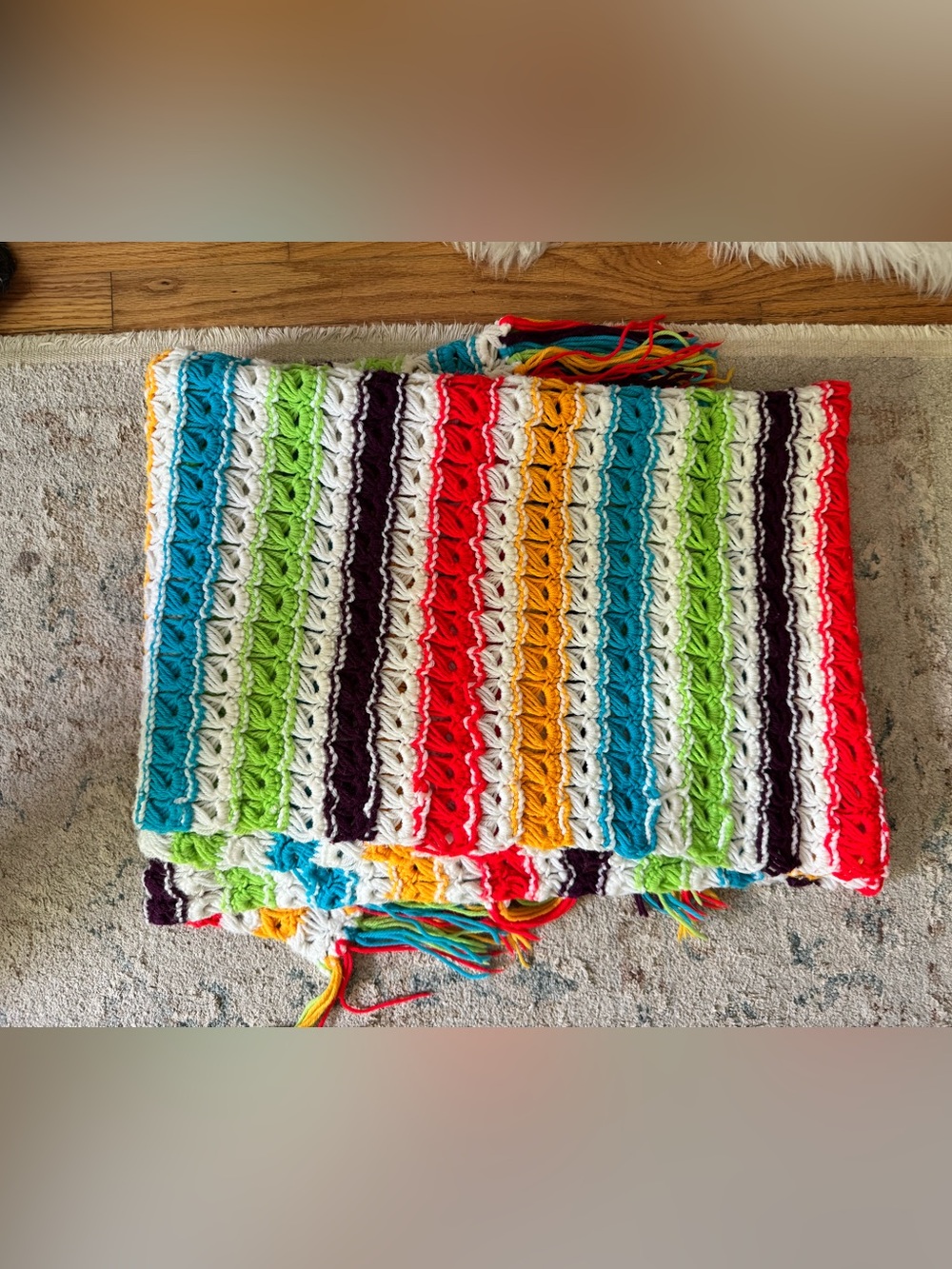 Handmade Crochet Striped Throw Blanket - Bright Multicolor